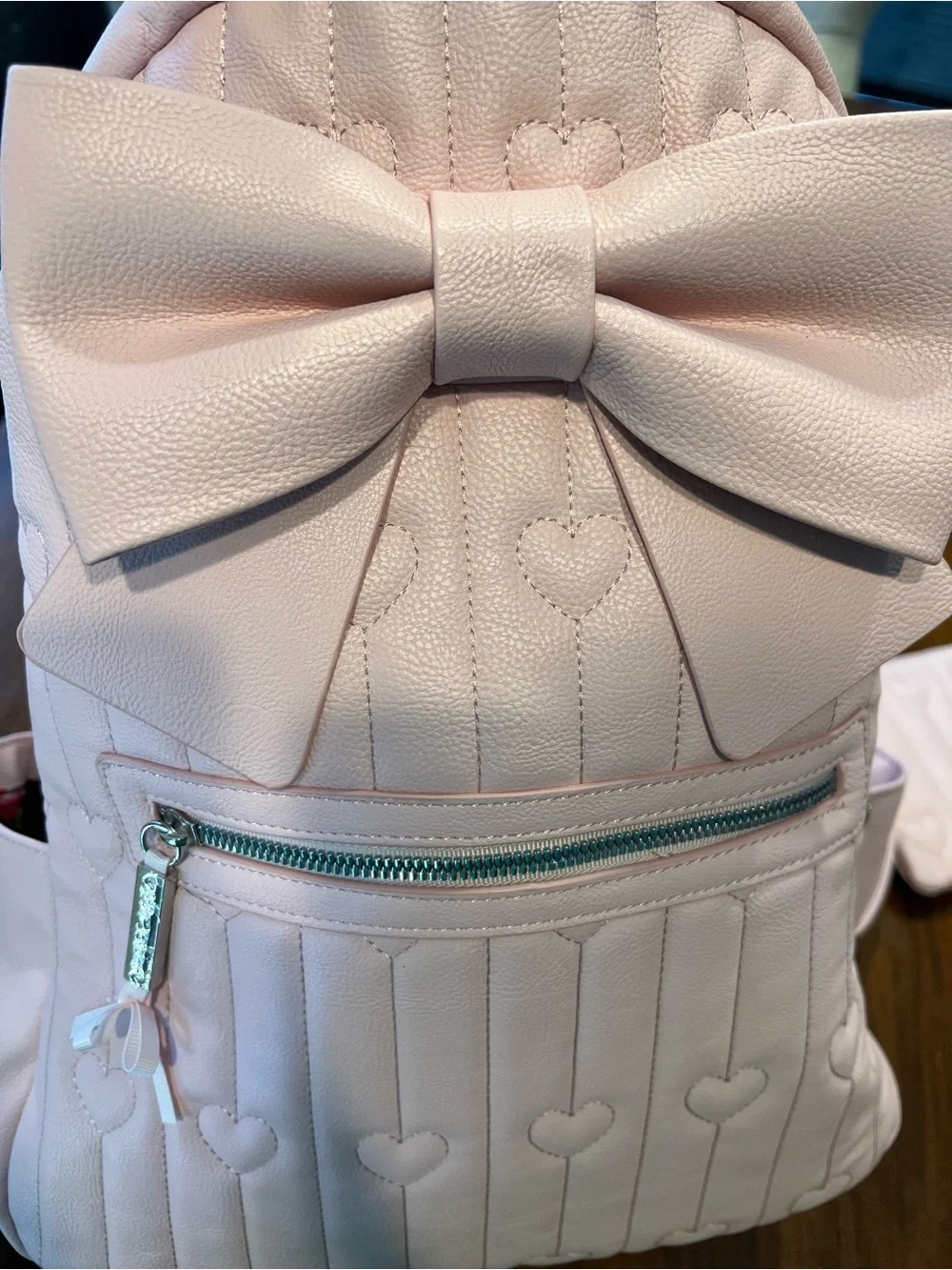 Betsey Johnson Pink Quilted Bow Backpack with Matching Pouch